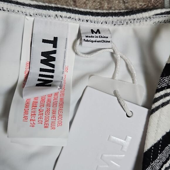 NWT Twin Striped High Rise Cheeky Bikini Bottom Sz M - Picture 7 of 10